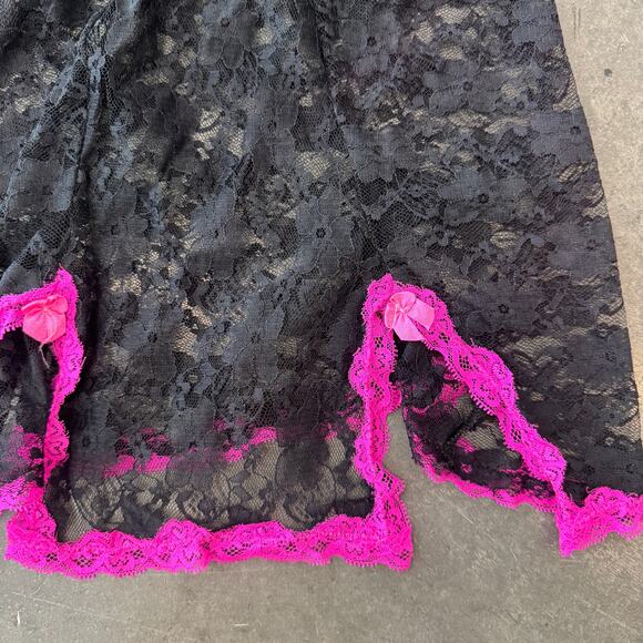 Vintage Y2K Full Lace Black Hot Pink Tank Top Camisole Lingerie Chemise Large - Picture 3 of 6